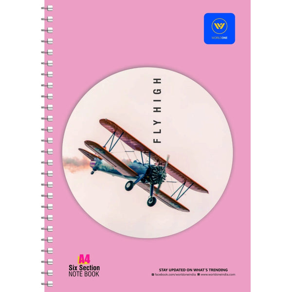 Worldone 6 Subject Notebook with various cover Design as per availability, Unruled, 300 Pages, Spiral Binding, Soft Cover, Eco friendly and elemental chlorine-free paper, usefull for writing quick notes in offices, conferences, A4 Size