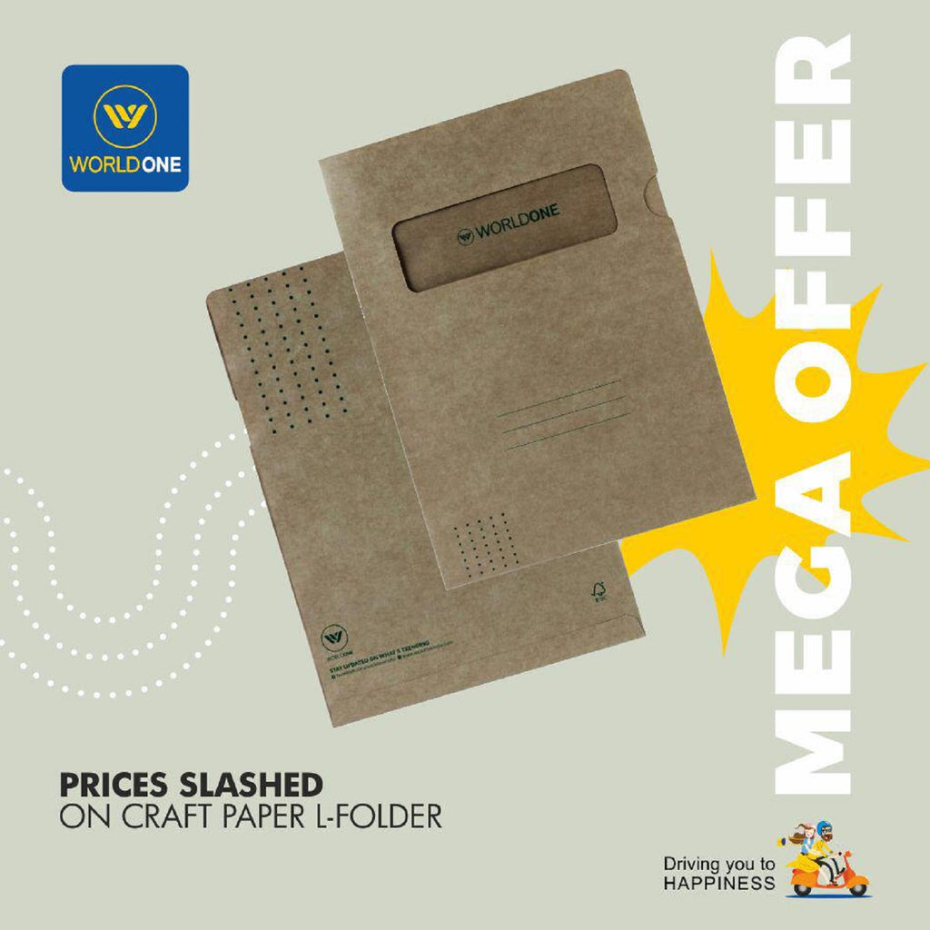 Worldone Eco Friendly Document Projects & Certificate Organizer L Folder Kraft Extra-large size to Keep your Documents Neat Made of Super Fine Quality Paper Suitable for Office Stationery Supplies