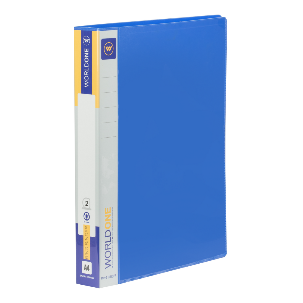 Worldone 2D Ring Binder for Documents 25mm Chrome Plated Clip with Plastic stopper to Keep Papers Pressed Tightly, 1.2mm pp sheet, View Pocket to Insert Title, Theme, Spine Label for Classification, Pocket on Inside Cover for Loose Papers, Size A4