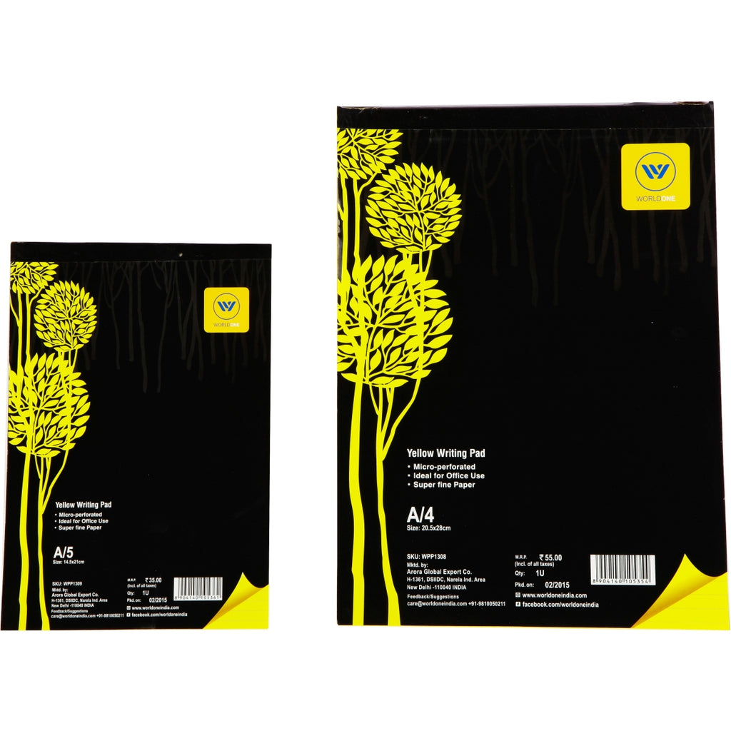Worldone Note it Yellow Pad with Sturdy front and back covers, 23 gsm Narrow Horizontal Ruled, 50 Pages, Fancy Attractive printed Cover, Micro perforated, Acid-free Paper, use for writing quick notes in offices, conferences, events