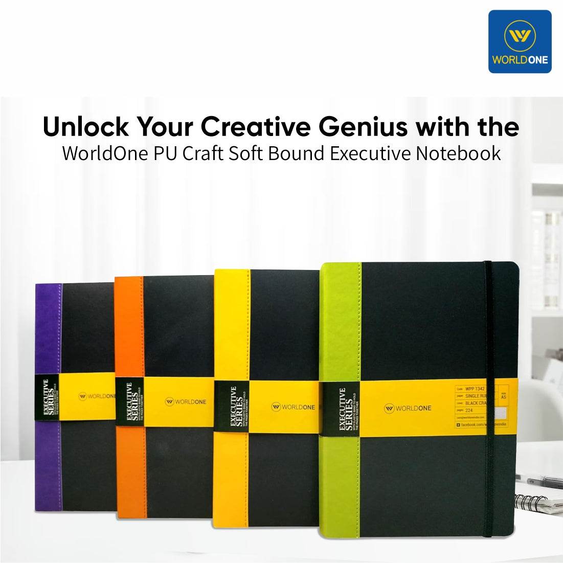 Worldone Pu Craft Soft Bound Executive Notebook with Border 70 gsm Aci ...