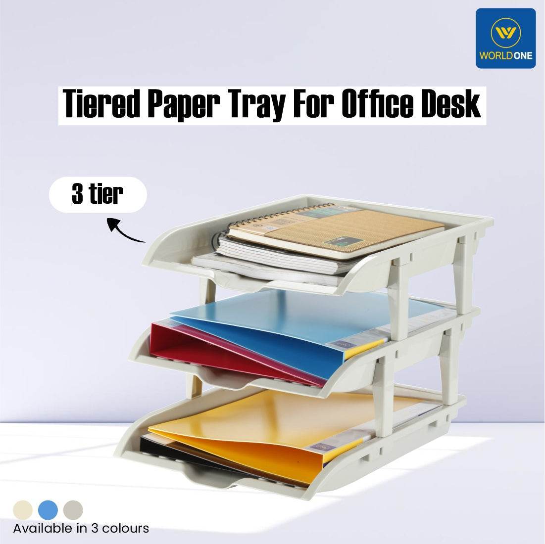 Worldone 3 Tier Paper Tray for office Desk Accessories Organizer, Dura ...