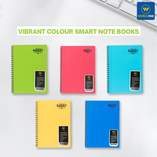 WORLDONE A5 (Small Size) | Wiro-Bound Smart Notebook | 50 Ruled Pages, 70 GSM Smooth Acid-Free Paper | Durable Nylon Binding | Assorted Colors (Pack of 5)
