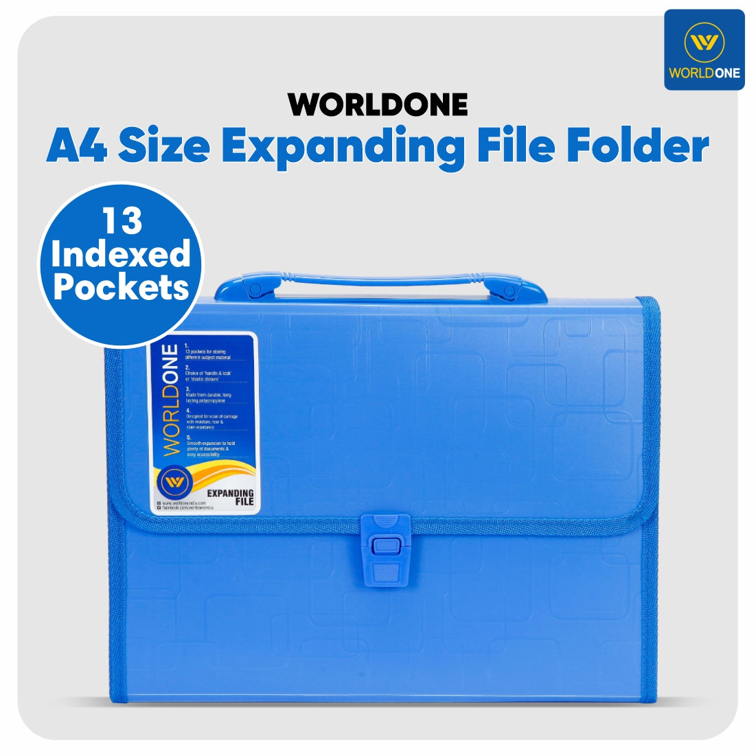 Worldone Expanding File Folder with Handle & Lock 13 Indexed Pocket fo ...