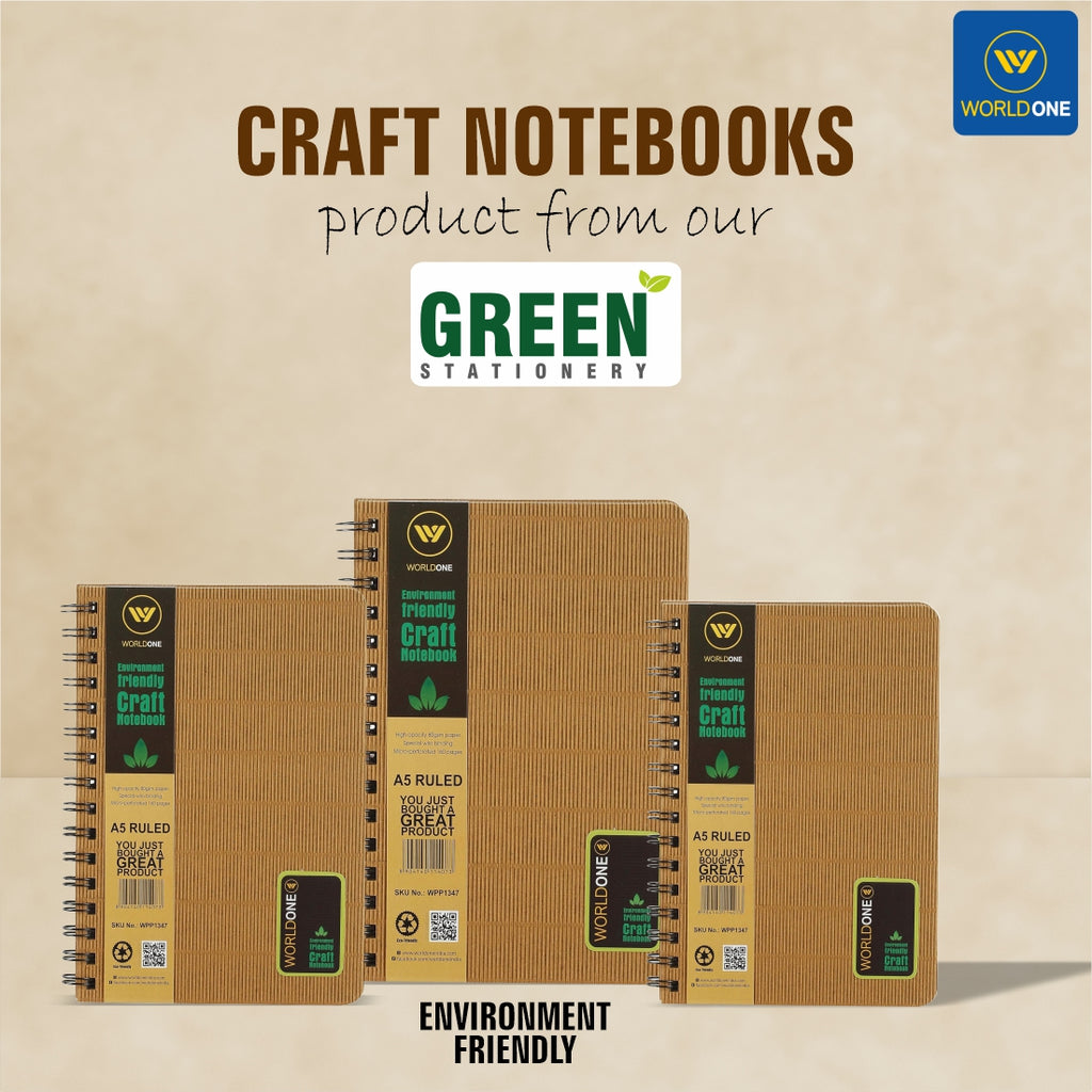 Worldone Green Stationery Nature Series Wiro Craft Hard Bound