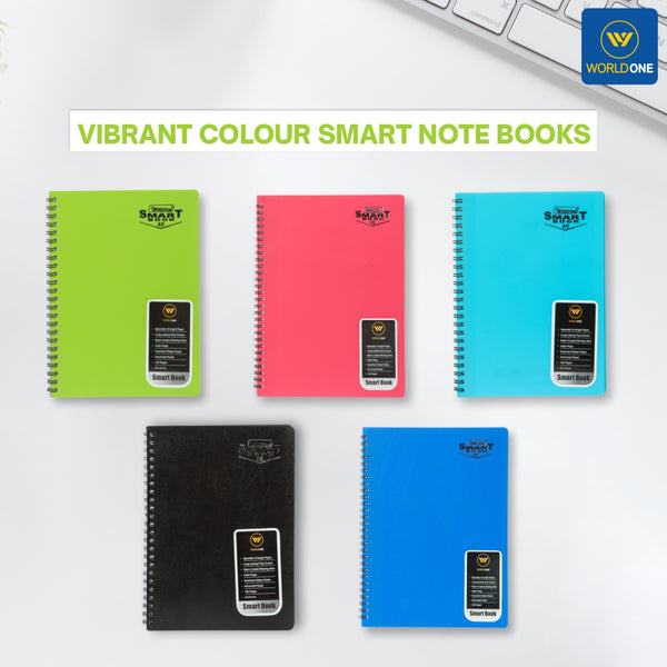 WORLDONE A5 (Small Size) | Wiro-Bound Smart Notebook | 100 Ruled Pages, 70 GSM Smooth Acid-Free Paper | Durable Nylon Binding | Assorted Colors (Pack of 5)