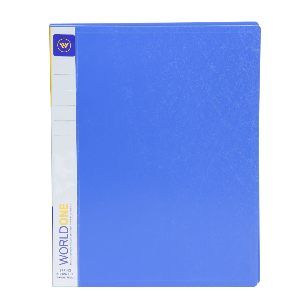 Worldone Twin Clip File with Half Pocket for Losse Papers, 0.8mm PP Sheet, High Tension Chrome Plated Spring Clip for Punched Hole Papers & Lever Clip for Punchless Papers