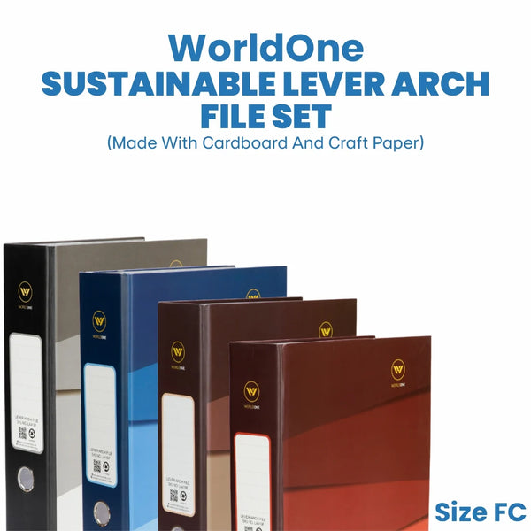 Worldone Hardboard Lever Arch File, 2.6mm Thick Paper, 90g Heavy Duty Arch Clip, Keeps Standing with 500 Pages, Wide Spine Label, Set of 4, Size FC, Assorted Colours