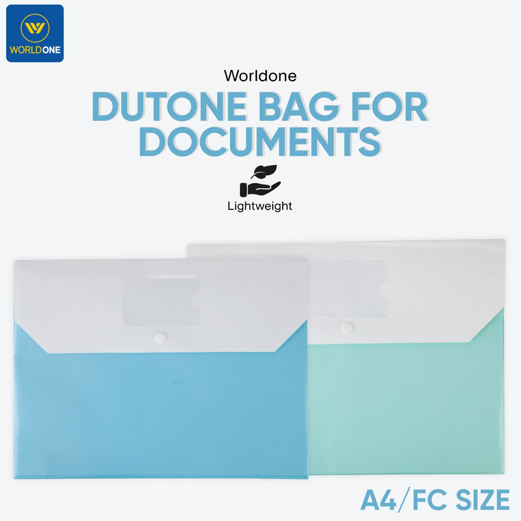 Worldone Dutone Document Bag | Dual Pocket for Extra Storage | 0.7mm Virgin PP Sheet with Snap Button Closure and Back Fold Sealing | Stylish Dual-Tone Design