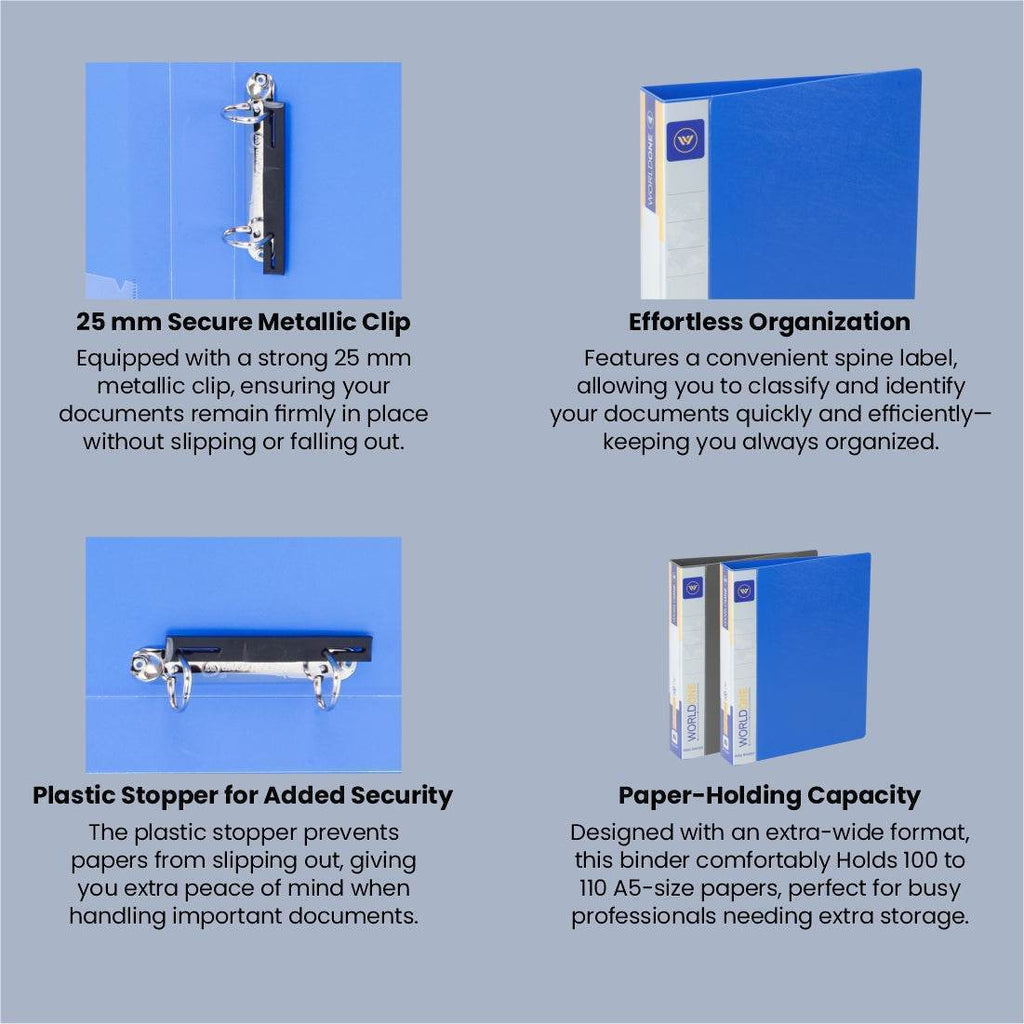 Worldone PP Voucher 2D Ring Binder File, 25mm Metallic Clip, with
