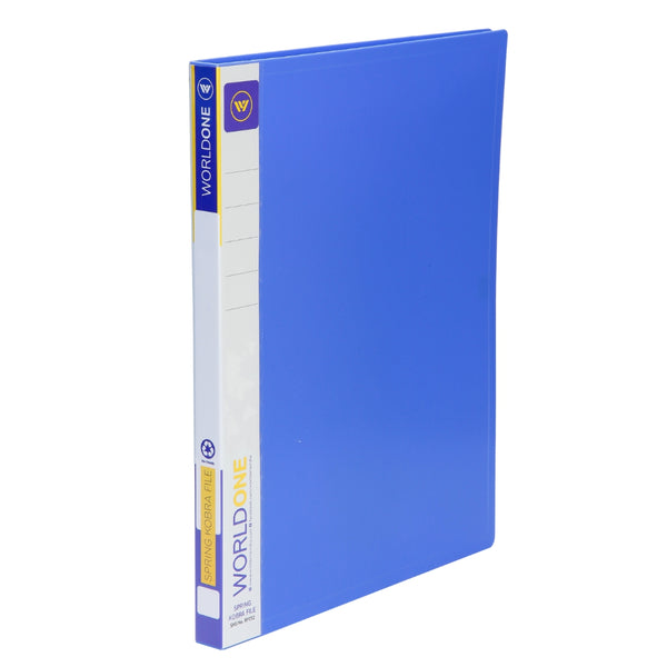 Worldone Twin Clip File with Half Pocket for Losse Papers, 0.8mm PP Sheet, High Tension Chrome Plated Spring Clip for Punched Hole Papers & Lever Clip for Punchless Papers