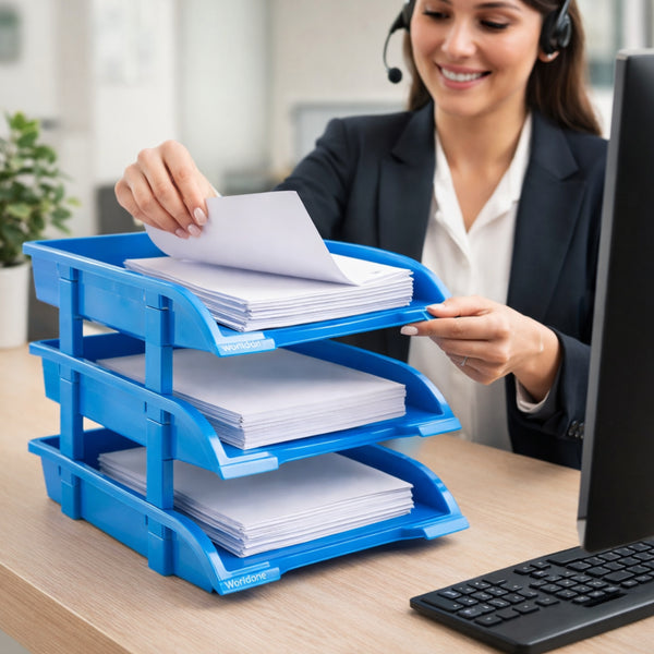 Worldone 3 Tier Paper Tray for office Desk Accessories Organizer, Dura ...