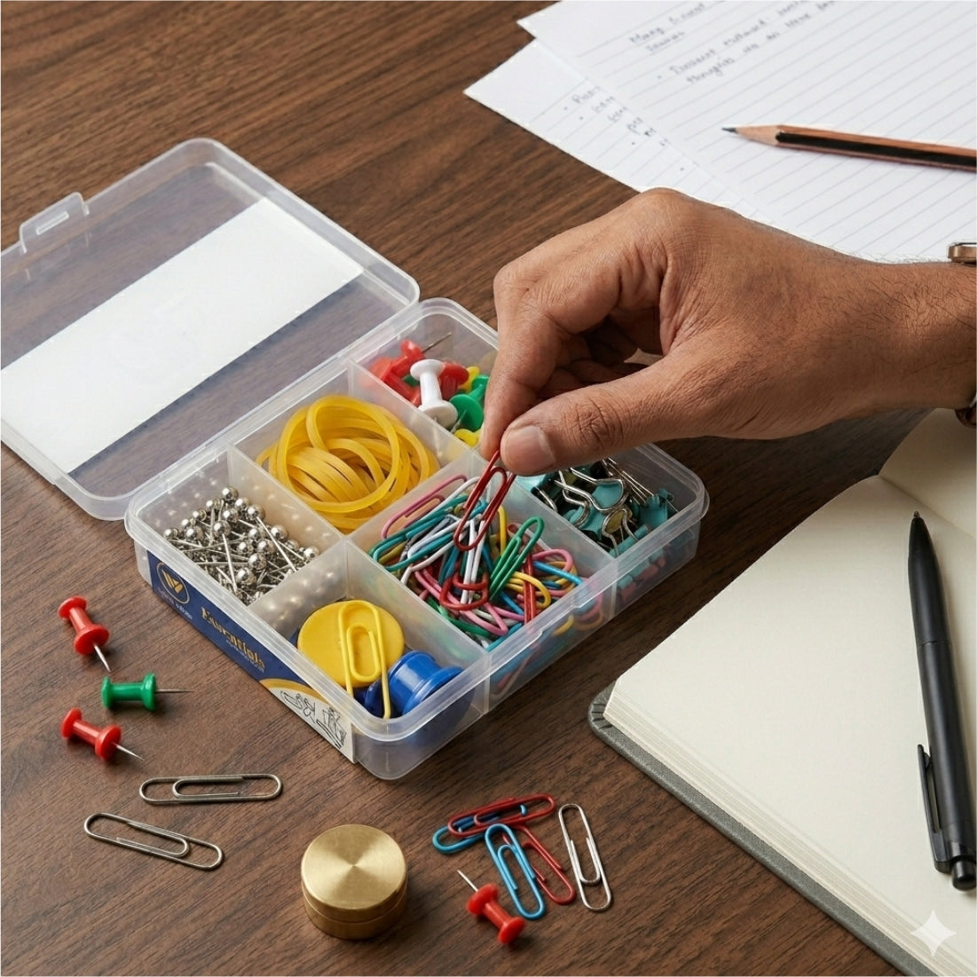 Worldone Essential Stationery Kit with 25 Pcs Colored Push Pins, 12 Bi ...