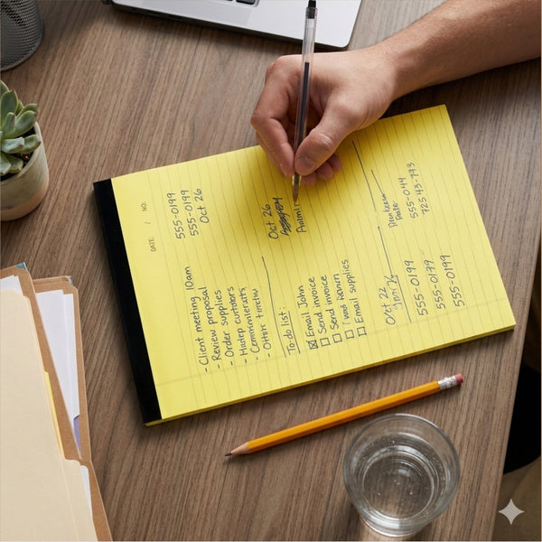 Worldone Note it Yellow Pad with Sturdy front and back covers, 70 gsm Narrow 100 Horizontal Ruled, 100 Pages, Fancy Attractive printed Cover, Micro perforated, Acid-free Paper, use for writing quick notes in offices, conferences, events