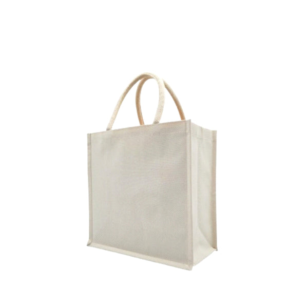 WORLDONE Laminated, Square Shaped, 310 GSM Canvas Shopping Bag with Zip Closure | Heavy Duty Reusable Tote Bag | Eco-Friendly  Office/ Gift / Grocery Carry Bag | 30 x 30 x 15 cm | Natural White , Pack of 3