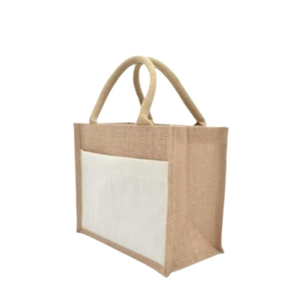 Worldone Dual Color Jute Canvas Shopping Bag (26 x 22 x 14 cm) | Reusable Eco-Friendly Grocery, Gift & Utility Tote Bag with Strong Handles | Natural White & Beige | Pack of 2