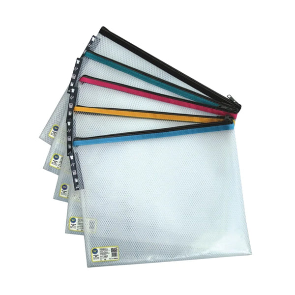 Worldone My A4 XL size Zipper Bag with Smooth and Durable Zipper, Strong Hexagonal Mesh Design, Soft, Compact & Spacious for Multipurpose Use, Ideal for Storing Loose Sheets & Stationery, Pack of 2