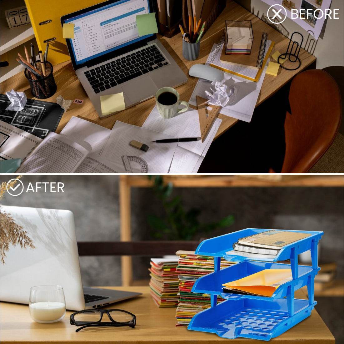 Worldone 3 Tier Paper Tray for office Desk Accessories Organizer, Dura ...