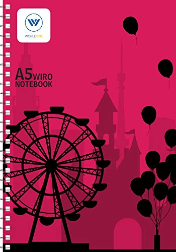 Worldone Hard Bound Wiro Notebook with Designer Printed Cover, Single Ruled  Eco friendly & Elemental Chlorine Free 200 Pages, for writing quick notes, A5 Size, Design As Per Availability
