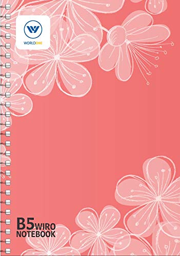 Worldone B5 Size (25.2 * 14.4 * 2.5 CM ), Hard Bound Wiro Notebook with 200 Eco friendly and Elemental Chlorine-Free Single Ruled Pages, Assorted Cover Designs (As per availability)