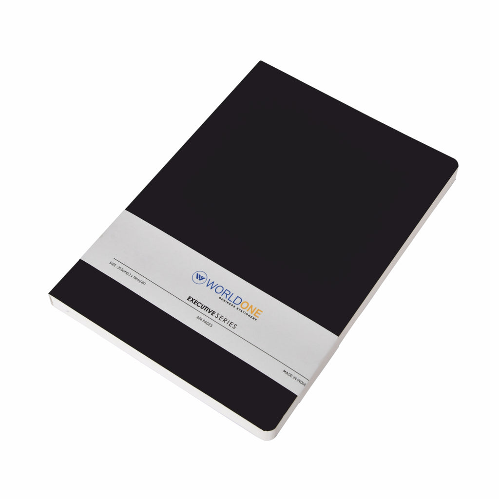 Worldone Bukram Flexi Cover Executive Notebook with Elastic Closure & Ribbon Bookmark, 80 Gsm 224 Pages, Split as 208 Ruled 8 Plain 8 Grid Pages, used as a Planner/Organiser/Journal