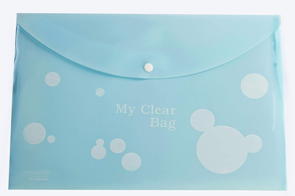 Worldone Envelope My Button Bag for Document with 0.2mm PP sheet, Machine Fitted Snap Button with Back Fold Sealing for Extra Strength Size FC, Circle Print, Assorted Color