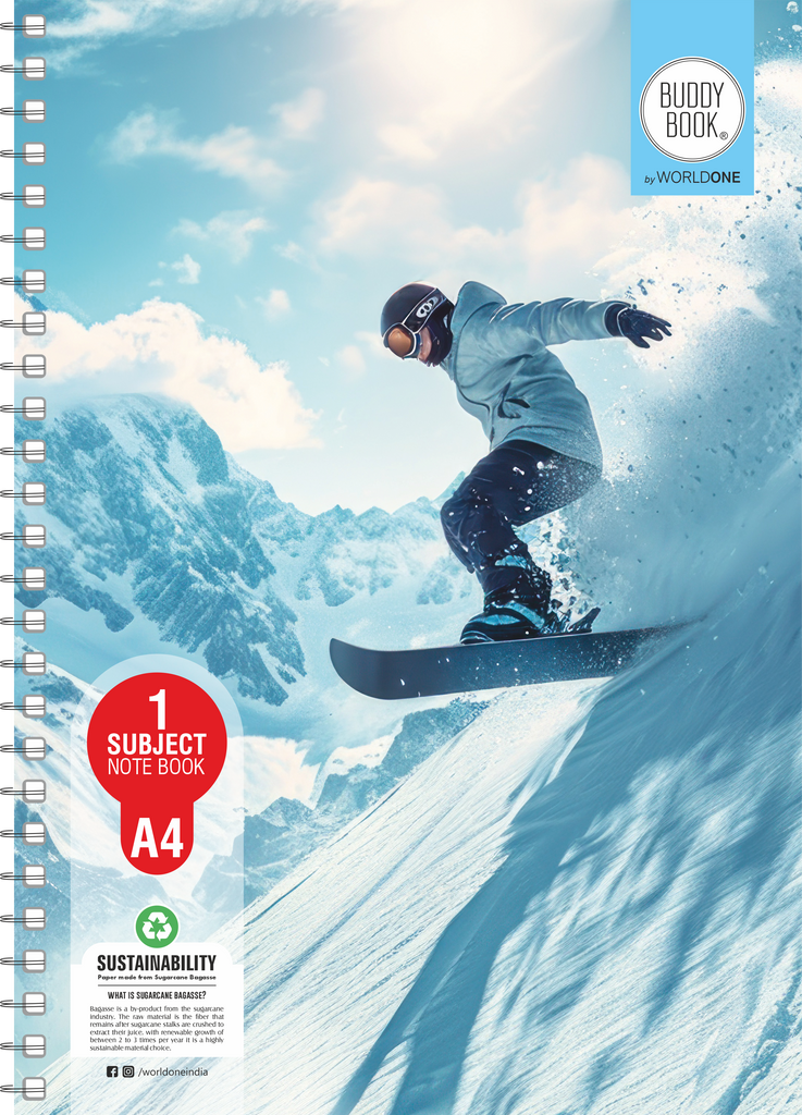 WorldOne A4 Size |  1  Subject Notebook I 180 Unruled 60 gsm Pages | for Students, Office & Daily Writing | Set of 3 Notebook
