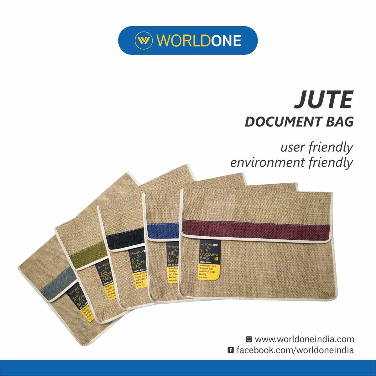 Worldone Jute Document Bag with Velcro Closure for Extra Security, Cot ...