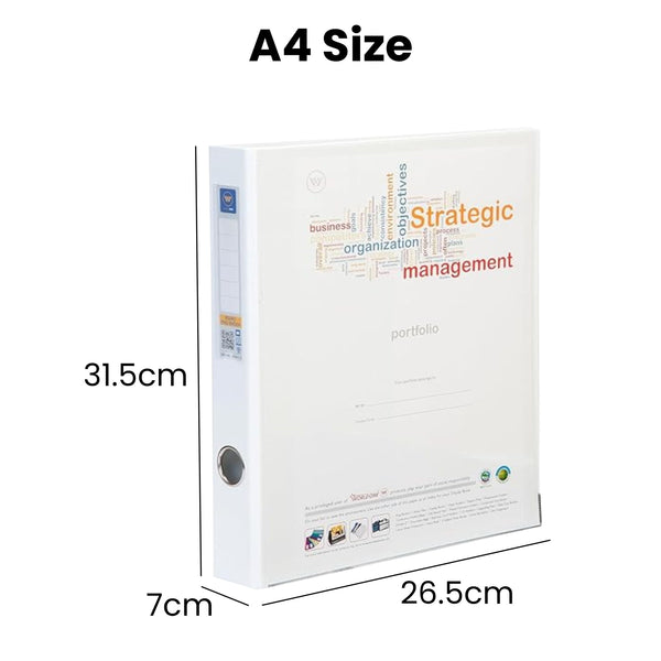 Worldone 2D Ring Binder File | A4 Size with 40 mm Electroplated Clip, Front View Pocket, Spine Label, and Keyhole | PVC Pasted on Durable Hard Board | Milky White (Pack of 2)