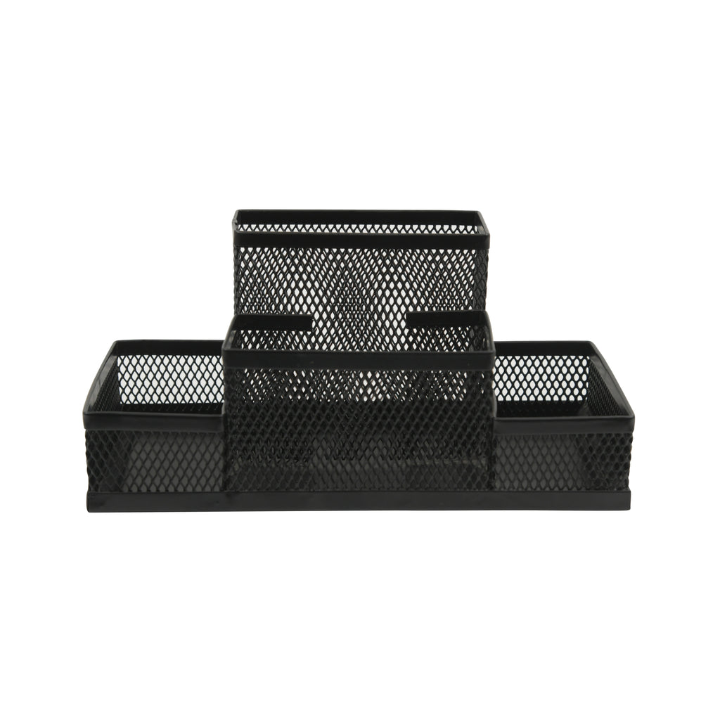 Worldone Metal( Powder Coated) Mesh Desk Organizer – Multipurpose Office Stationery Holder with Pen Stand, Sticky Note Tray & Tape Dispenser Slot | Durable Anti-Rust Storage for Home, Office & Study (Black) Pack of 1