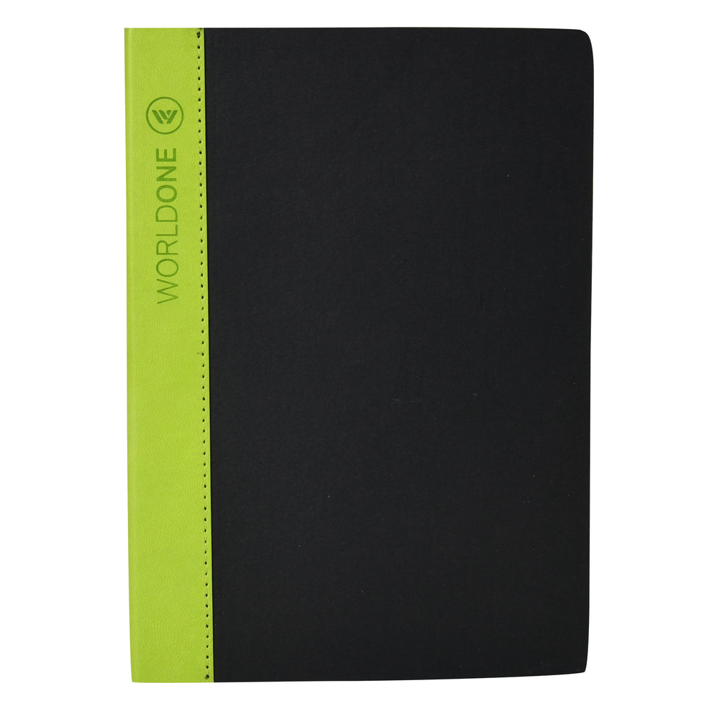 WORLDONE PU Craft Soft Bound Executive Notebook with Border, 70 GSM Acid-Free Bright Ruled, 224 Pages, Elastic Band, A5 Size, Ruled Notebook for Journaling & Corporate Gifting,Color Olive Green, Pack of 2
