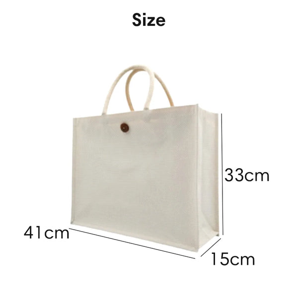 Worldone 310 GSM Laminated Canvas Carry Bag (41 x 33 x 15 cm) with Button Closure | Durable Reusable Shopping Tote for Grocery, Office, Exhibition & Gift Use | Natural White | Pack of 2
