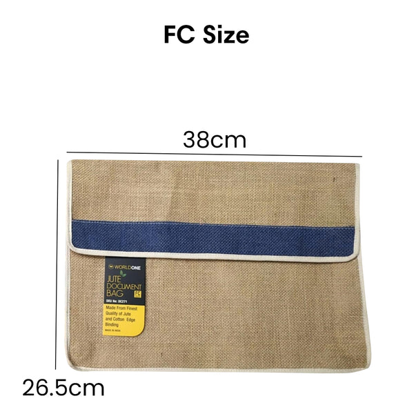 Worldone Jute Document Bag with Velcro Closure for Extra Security, Cotton Edge Binding, Ideal for Use as Office Bag, Size FC, Assorted Strip Color