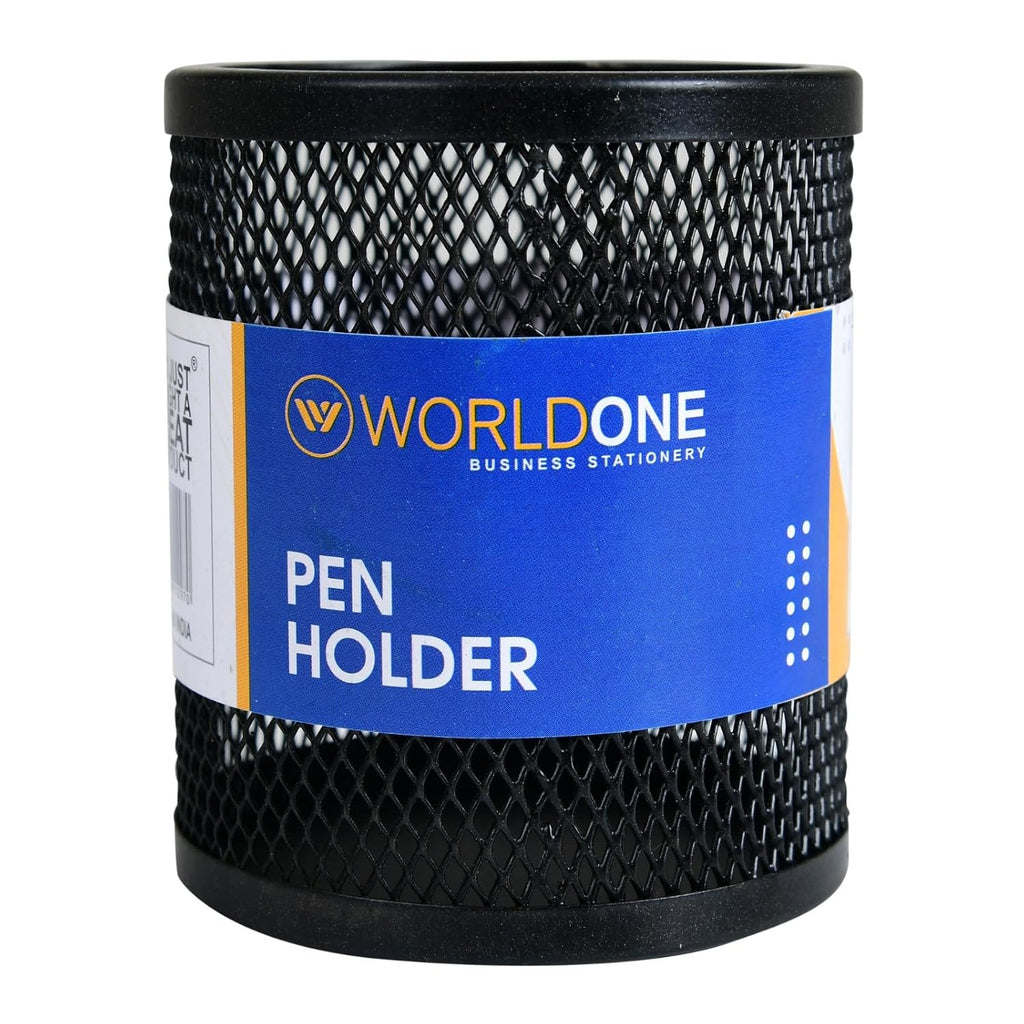 WORLDONE Mesh Pen Holder, Black Metal, Office Desk Organiser (Pack of 4) (Black)