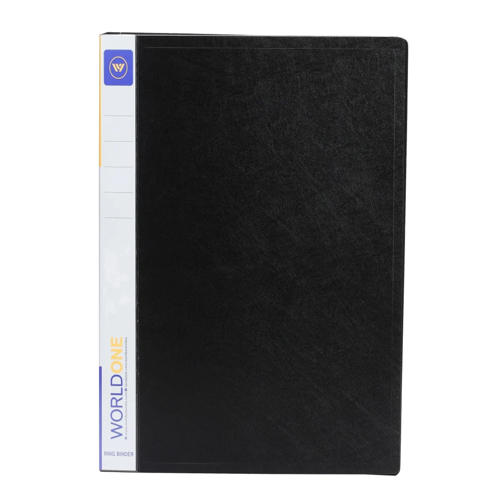 Worldone 2D Ring Binder File for Organized Office Filing, Holds 100-110 Sheets, 25mm Chrome-Plated Ring Mechanism, 1.2mm Thick PP Board with Inside Pocket & Spine Label