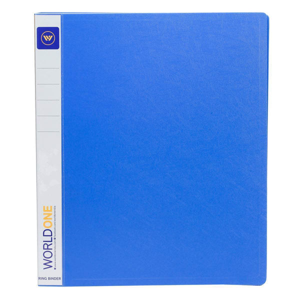 Worldone 3D Ring Binder 25 mm Chrome Plated Clip with 1.2mm Thick PP Sheet, Plastic Stopper, Spine Label for Classification, Pockets on inside Cover for Loose Sheets, Blue, Size A4 - Worldone India Shoppe