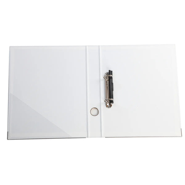 Worldone A4 2D Ring Binder File | 25 mm Electroplated Rings | 2.6 mm PVC Hard Board | Front View Pocket, Spine Label & Keyhole | Holds 100 Sheets | Milky White | Pack of 2
