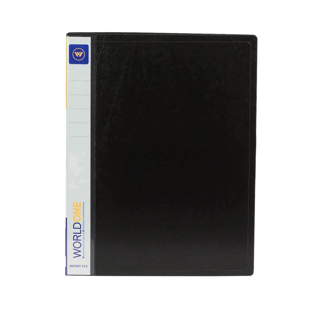 Worldone Report File for Document with Spine label, Pocket on Inside Cover, Advance Gripper Mechanism clip prevents Punch Holes from Tearing, Ideal for office Use, Pack of 4