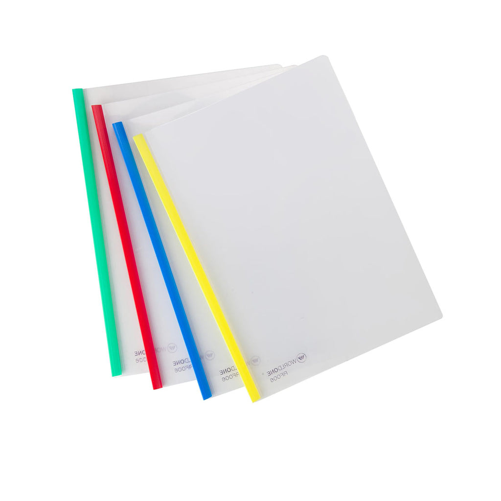 Worldone Slide Grip Binder File for Document 0.6mm PP Sheet Hold Up to 40 Papers, Transparent Report Cover Resume Presentation File Folder Organizer, Assorted Color, Size A4, 2 Pack of 10 Pieces
