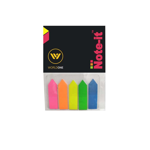 Worldone Note It Arrow Shaped Sticky Notes self adhesive & repositonable, as reminders for indexing in office, home, Pack of 12 pads, each pad has 125 Assorted prompts of 12mmX45mm
