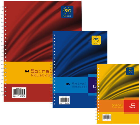 Worldone Spiral Notebook with 100 Single Ruled Pages, Soft Front & Back Covers, Micro Perforated, Used for Revision before test & exams, Writing Quick Notes, Assorted Color