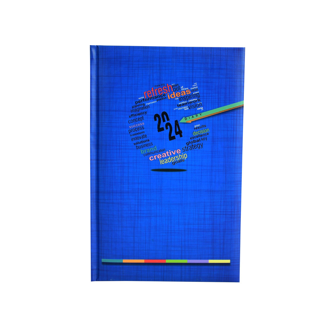 Worldone Pu finish Cardboard Bound Cover Horizontal Ruled Journal New Year Dairy 2024 with 320 pages of 60 gsm Paper, Used for writing quick notes in offices, conferences, appointments, Used as a planners and organizers, Color Assorted, Size Chief