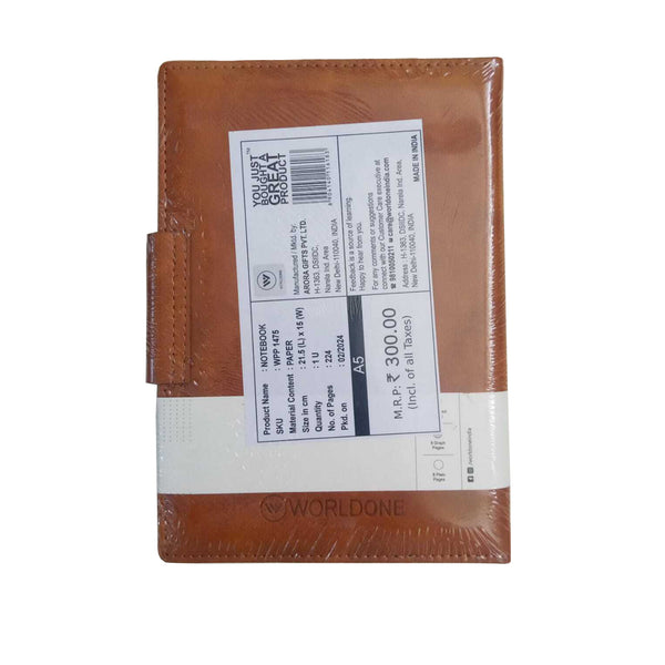 Worldone Dynamic Executive Notebook with Magnetic Loop Button Closure, 80 Gsm 224 Natural Shade page, Split as 208 Ruled, 8 Plain & 8 Graph Pages, Ideal for corporate gifting