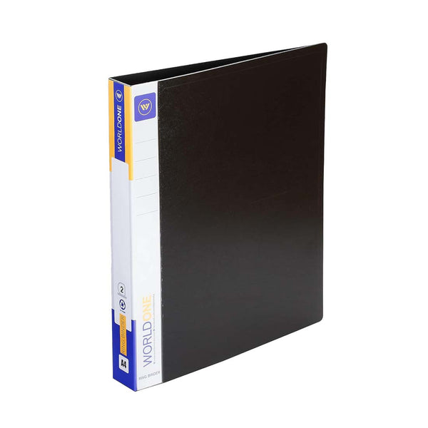 Worldone 2O Ring Binder 17mm Chrome Plated Clip with 0.8 mm virgin PP Sheet, Spine Label for Classification, Pockets on Inside Cover for Loose Sheets