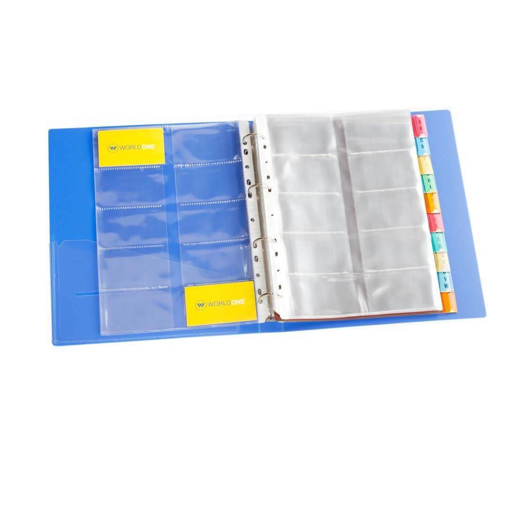 Worldone A4 Size Business Card Folder with 500 Transparent Pockets  Protective Case, Spine Label Indexed Dividers for Storing Organising  Business