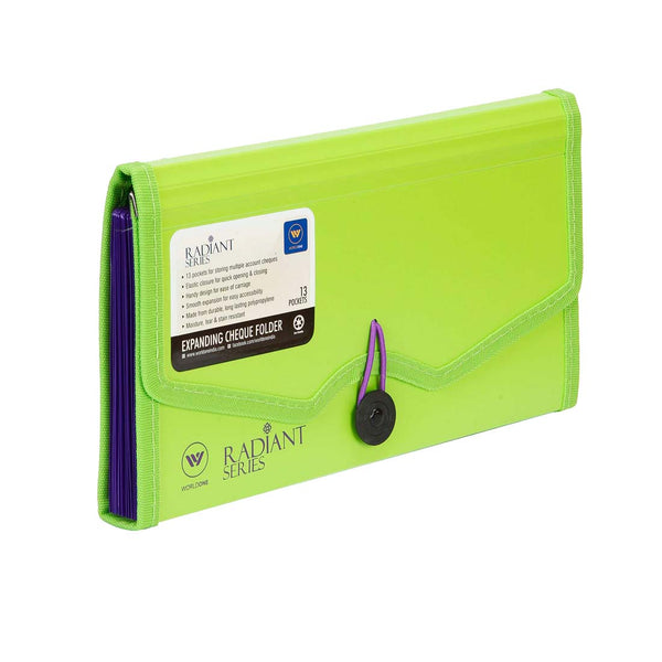 Worldone Cheque Expanding File with Elastic Closure 13 Pockets 0.7mm Outer Cover & 0.2mm Inner Partition Sheet, Edge Binding, Index Tabs for Easy Identification, Size Cheque