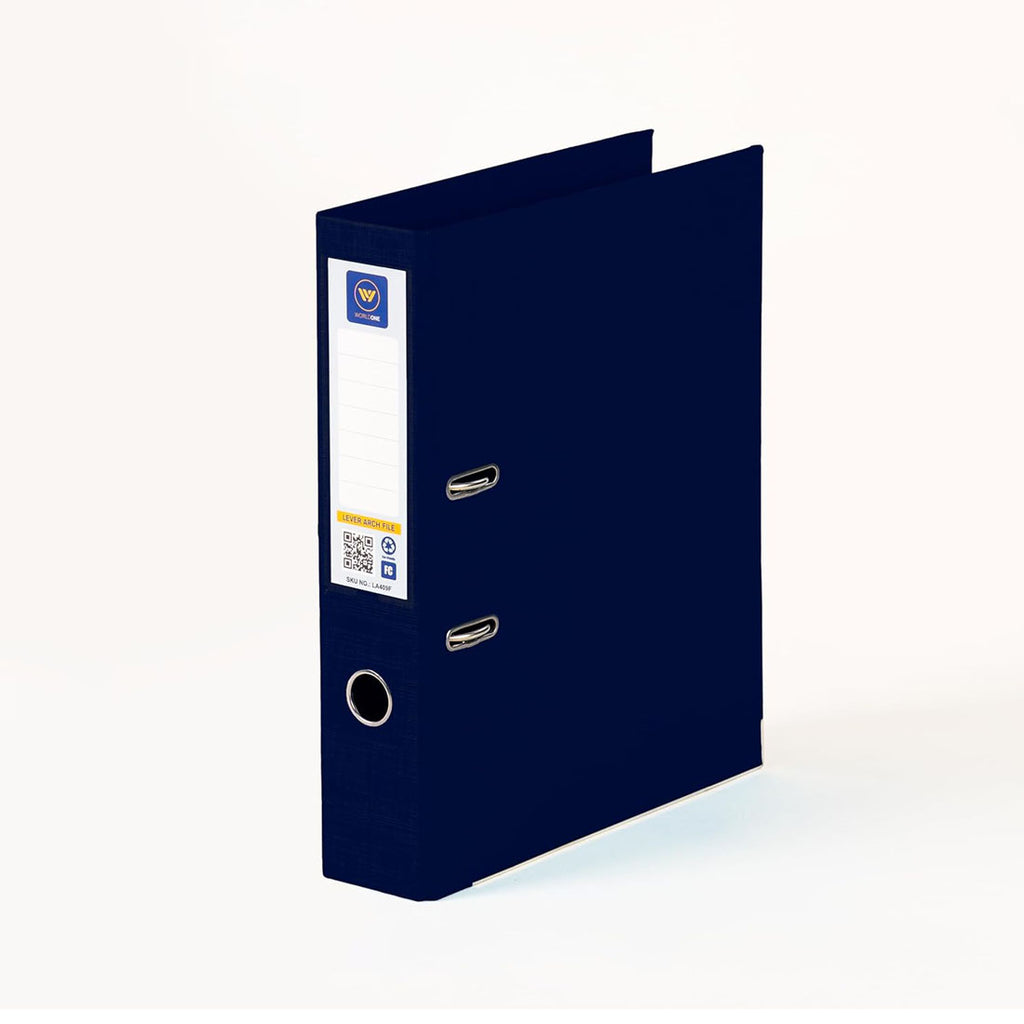 Worldone Lever Arch File 2.6mm Thick PVC Pasted on Hard Board 110g Heavy Duty Arch Clip File stands Erect even with 500 pages Wide Spine Label