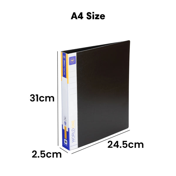Worldone A4 2D Ring Binder File with 17mm Chrome-Plated Ring Mechanism, 0.8mm Virgin PP Cover, Spine Label & Inner Pockets | Size A4