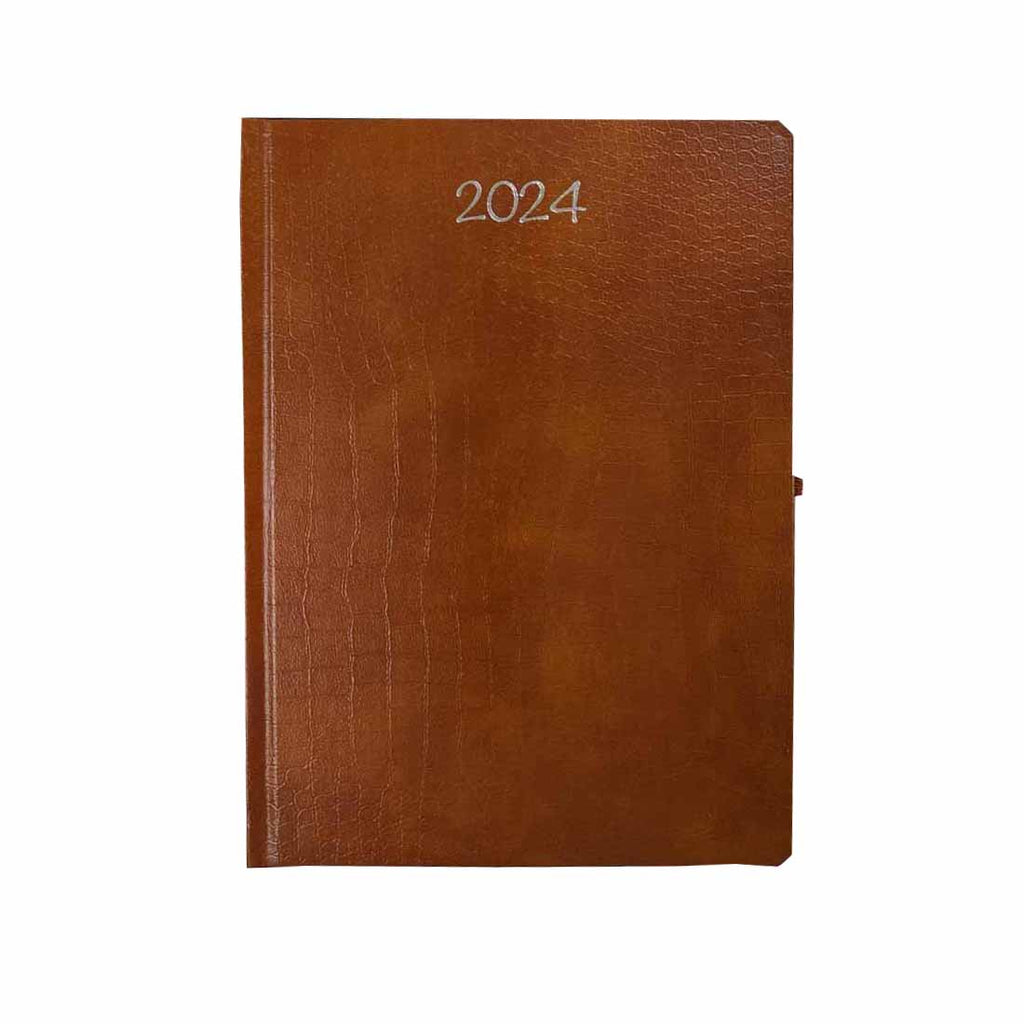 Worldone Pu finish Cardboard Bound Cover Horizontal Ruled Journal New Year Dairy 2024 with 384 pages of 70 gsm Paper, used for writing quick notes in offices, conferences, appointments, Used as a Planner and Organiser, Size Nescafe