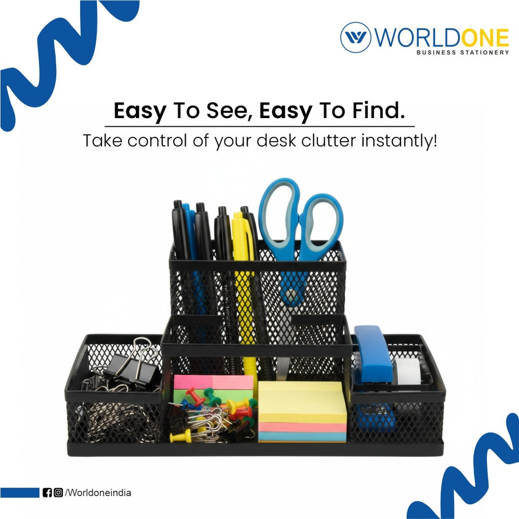 Worldone Powder Coated Metal Mesh Desk Organizer | Multipurpose Statio ...